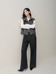 Women's Short Wool Vest Coat with Stand Collar