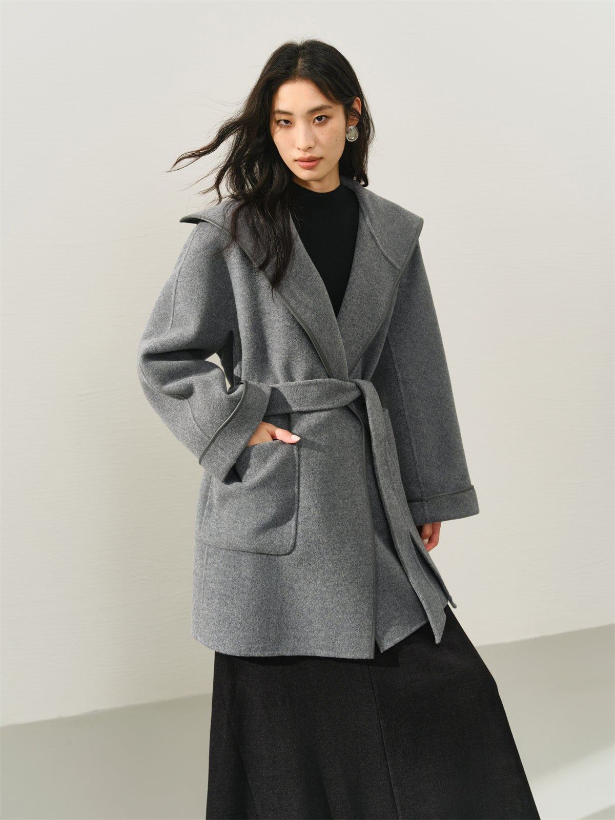 Women's Belted Robe-Style Double-Face Wool Coat