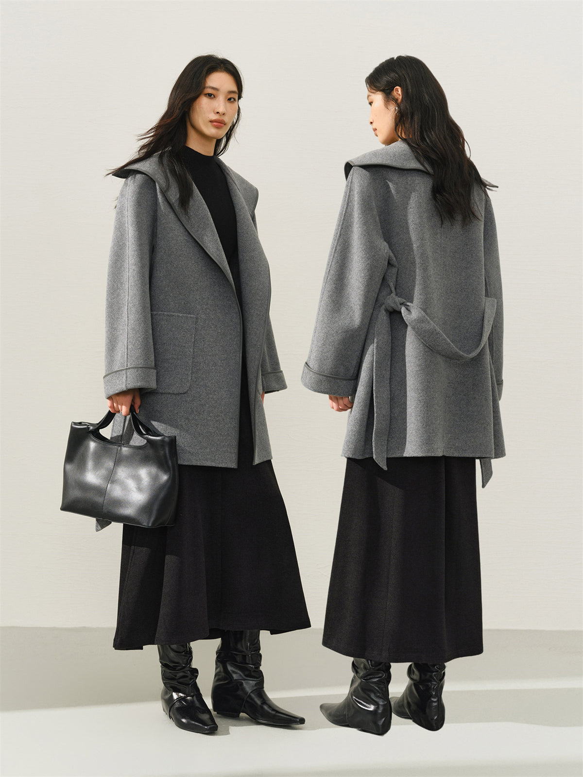 Women's Belted Robe-Style Double-Face Wool Coat