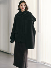 Women's Short Cashmere Coat with Scarf