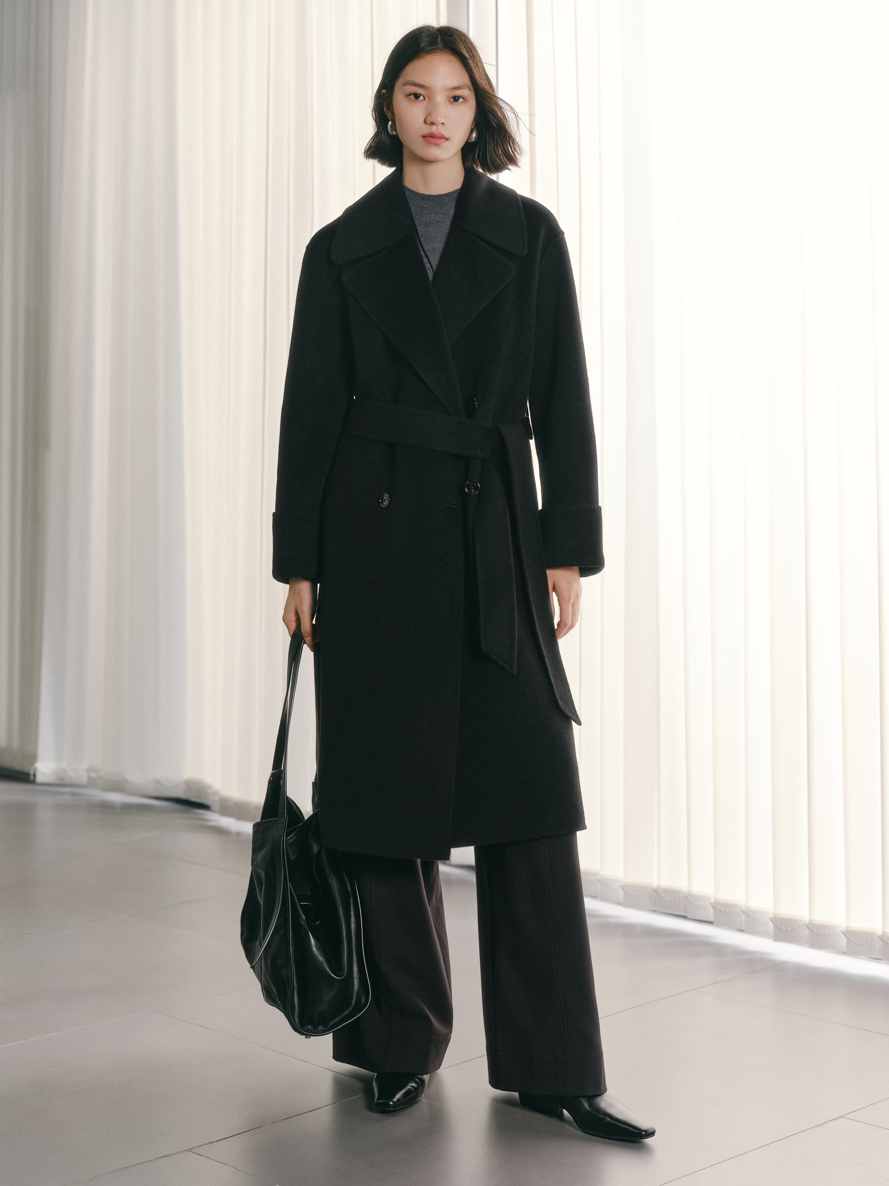 Women's Double-Breasted Belted Wool Coat