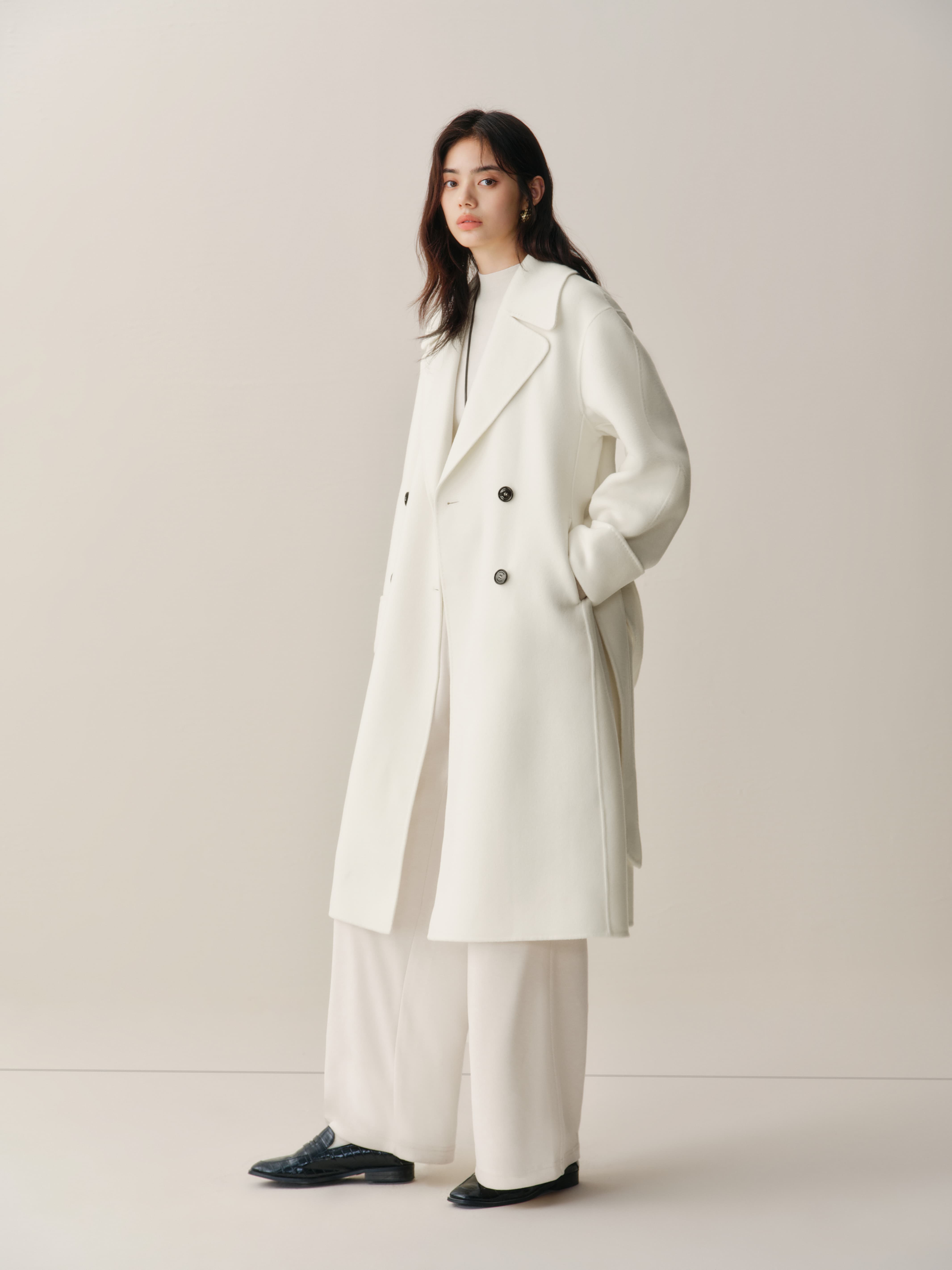 Women's Double-Breasted Belted Wool Coat