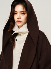 Women's Yak-Wool Blend Hooded Robe-Style Coat