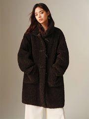 Women's Curly Wool Stand-Collar Coat