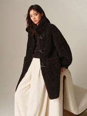 Women's Curly Wool Stand-Collar Coat