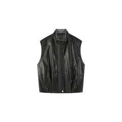 Women's Casual Broad-Shoulder Reversible PU Leather Vestt