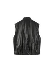 Women's Casual Broad-Shoulder Reversible PU Leather Vestt