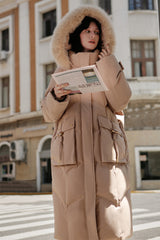 Women's Horn Button Parka Down Coat with Fox Fur Collar