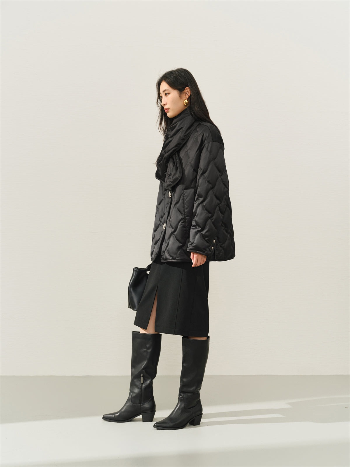 Women's Oversized Down Shirt with Detachable Scarf