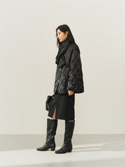 Women's Oversized Down Shirt with Detachable Scarf