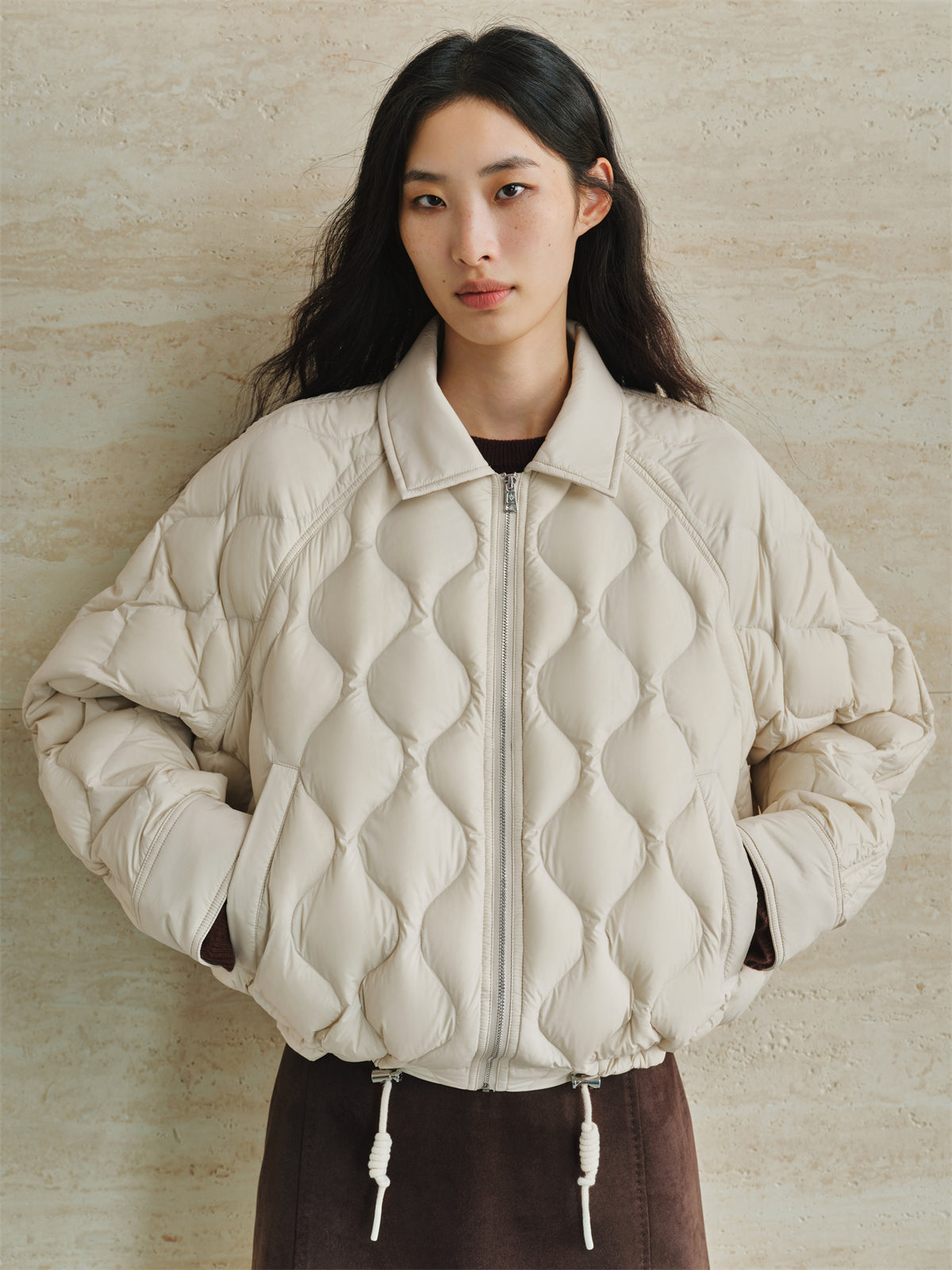 Women's Lightweight Puffer Jacket with Drawstring Hem