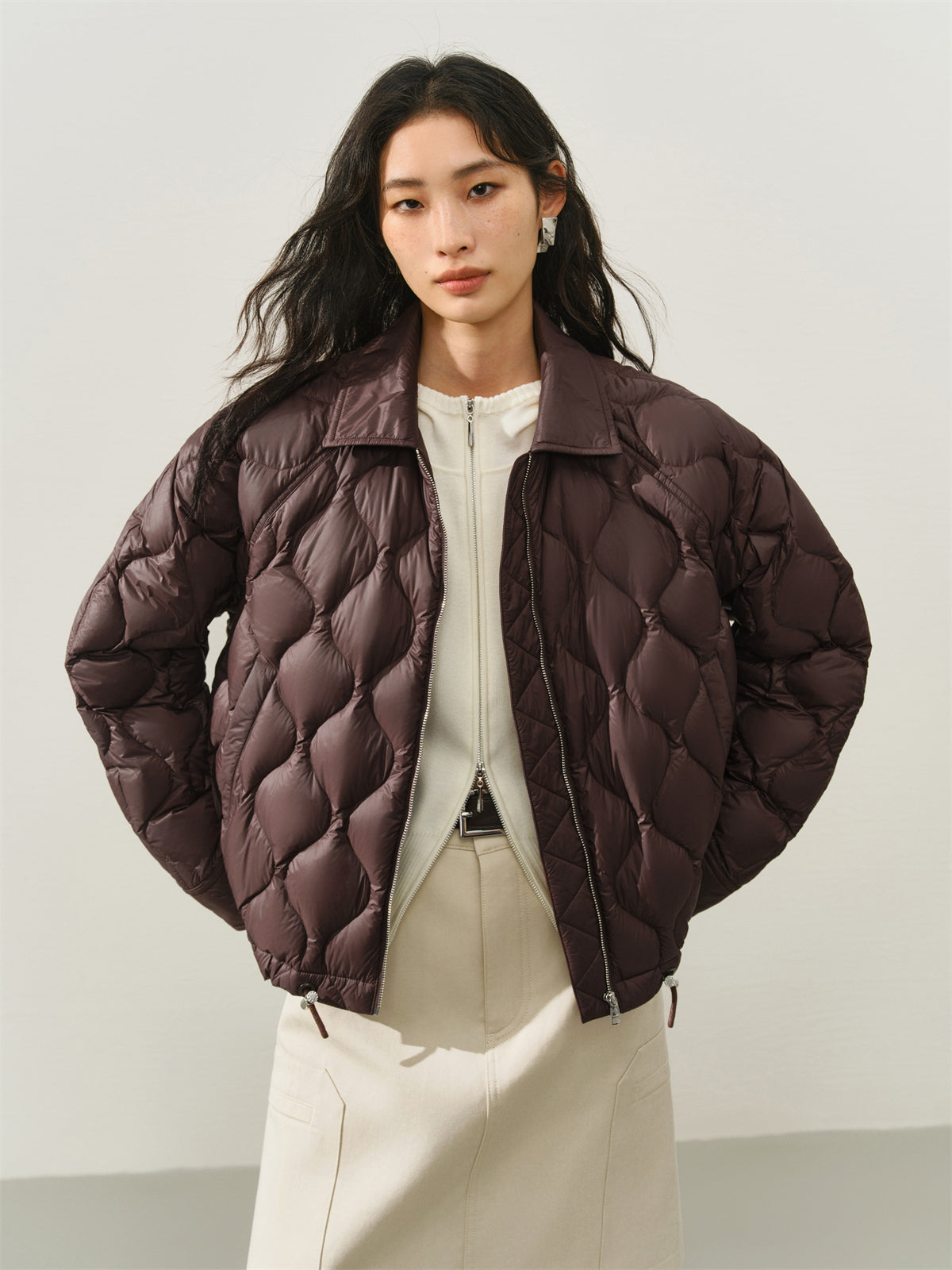 Women's Lightweight Puffer Jacket with Drawstring Hem