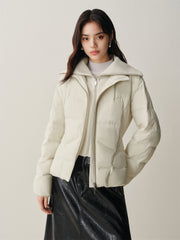 Women's Short Slim-Fit Down Jacket with Layered-Look Collar
