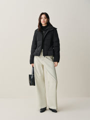 Women's Short Slim-Fit Down Jacket with Layered-Look Collar