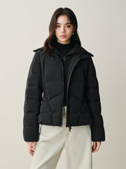 Women's Short Slim-Fit Down Jacket with Layered-Look Collar