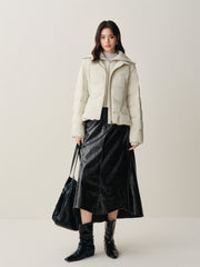 Women's Short Slim-Fit Down Jacket with Layered-Look Collar