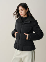 Women's Short Slim-Fit Down Jacket with Layered-Look Collar