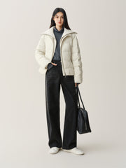 Women's Short Slim-Fit Down Jacket with Layered-Look Collar