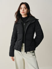 Women's Short Slim-Fit Down Jacket with Layered-Look Collar