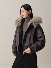 Women's Down Jacket with Detachable Raccoon Fur Collar