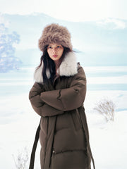 Women's Long Down Coat with Detachable Fox Fur Collar