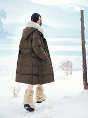 Women's Long Down Coat with Detachable Fox Fur Collar