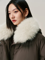 Women's Long Down Coat with Detachable Fox Fur Collar