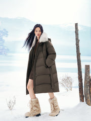 Women's Long Down Coat with Detachable Fox Fur Collar