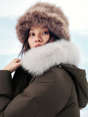 Women's Long Down Coat with Detachable Fox Fur Collar