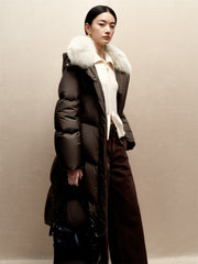 Women's Long Down Coat with Detachable Fox Fur Collar
