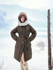 Women's Long Down Coat with Detachable Fox Fur Collar