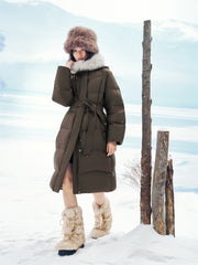 Women's Long Down Coat with Detachable Fox Fur Collar