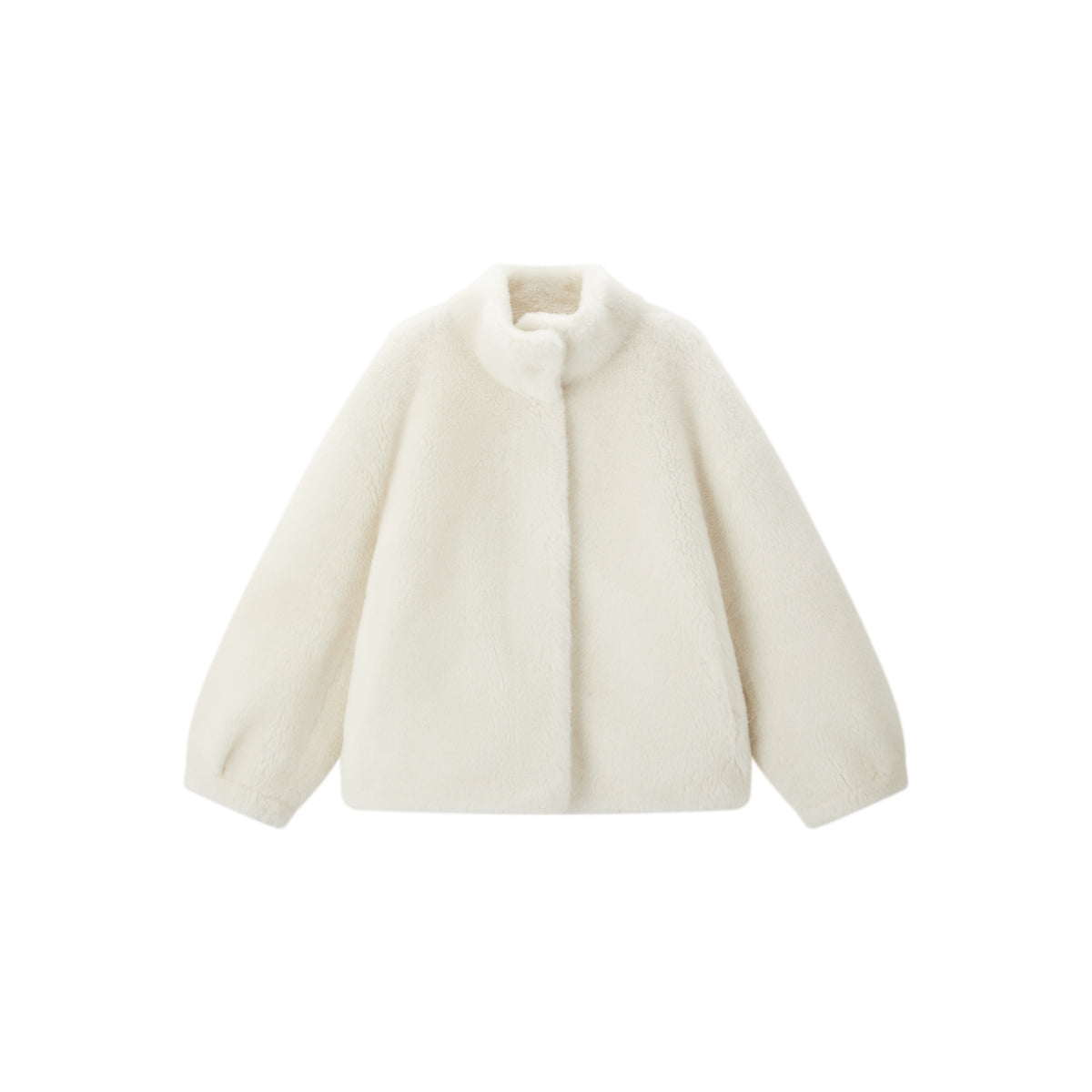 Women's Graceful Pure Wool High-Neck Faux Fur Coat