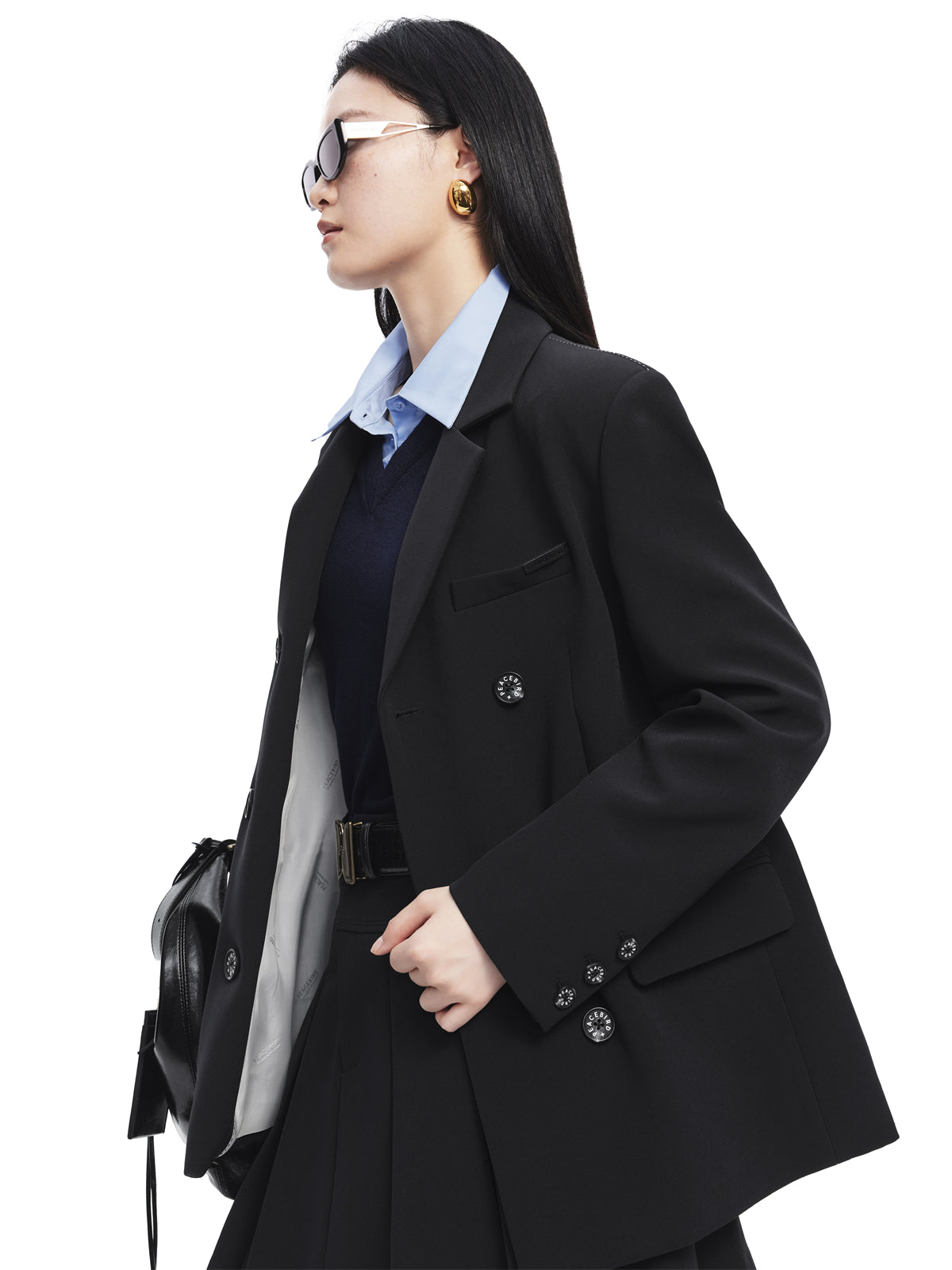 Women's Navy Blue Double-Breasted Blazer