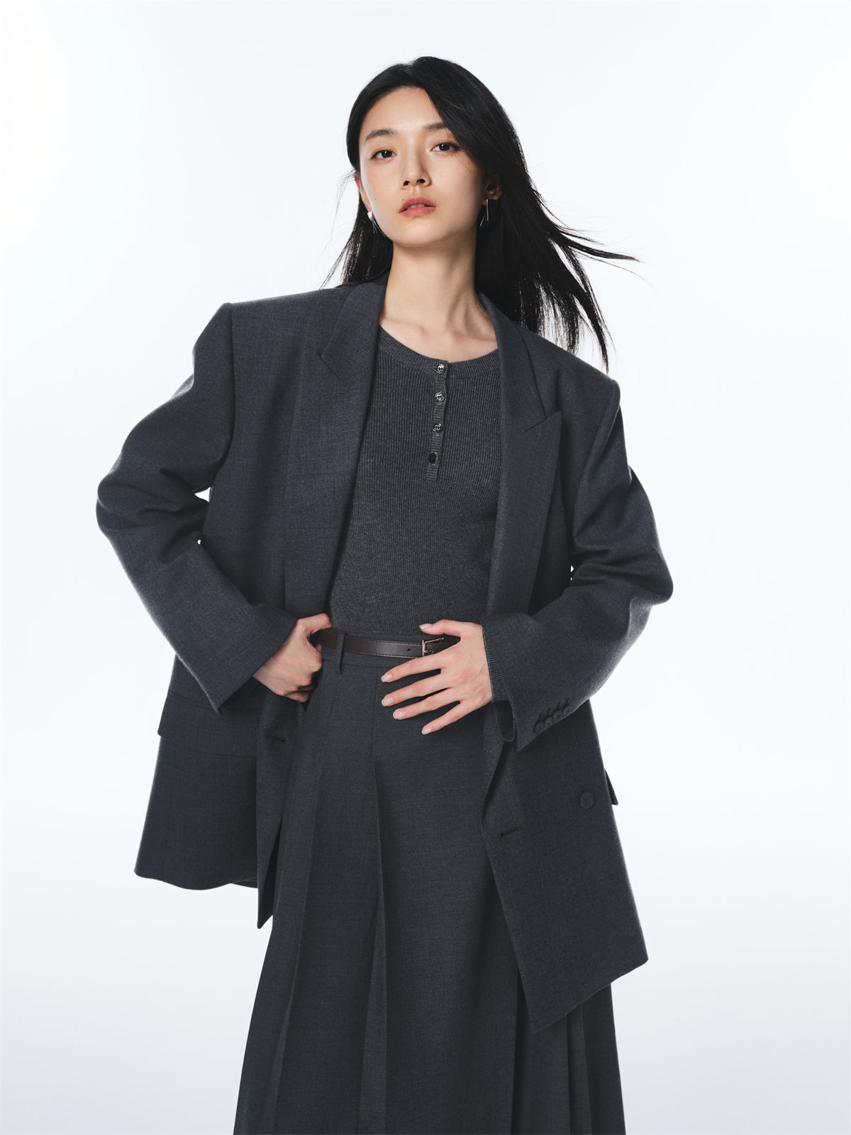 Women's Grey Peak-Lapel Blazer