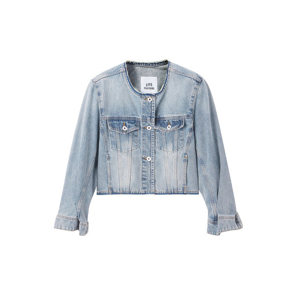 Peacebird Women Women's Short Washed Raw-Hem Denim Jacket