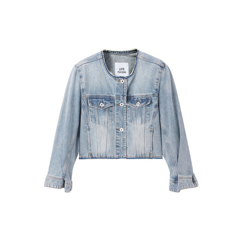 Peacebird Women Women's Short Washed Raw-Hem Denim Jacket