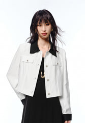 Women's Contrast Collar Cropped Jacket with Modal