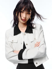 Women's Contrast Collar Cropped Jacket with Modal