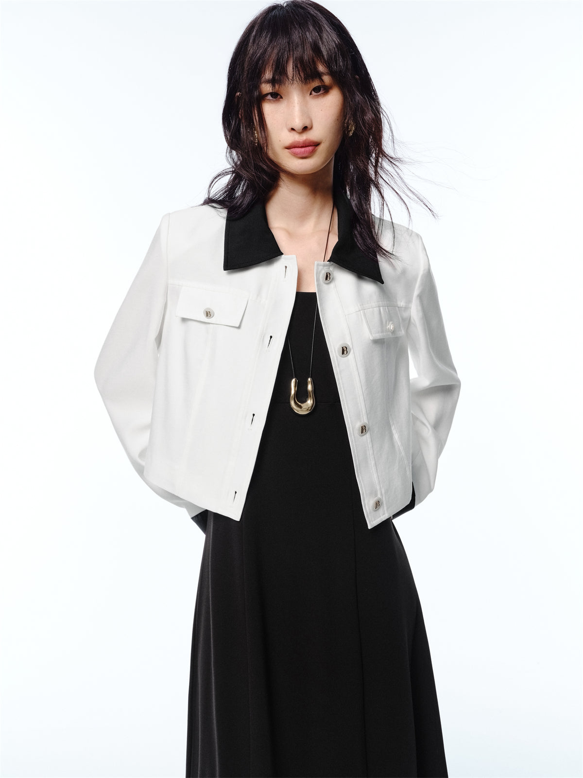 Women's Contrast Collar Cropped Jacket with Modal