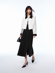 Women's Contrast Collar Cropped Jacket with Modal