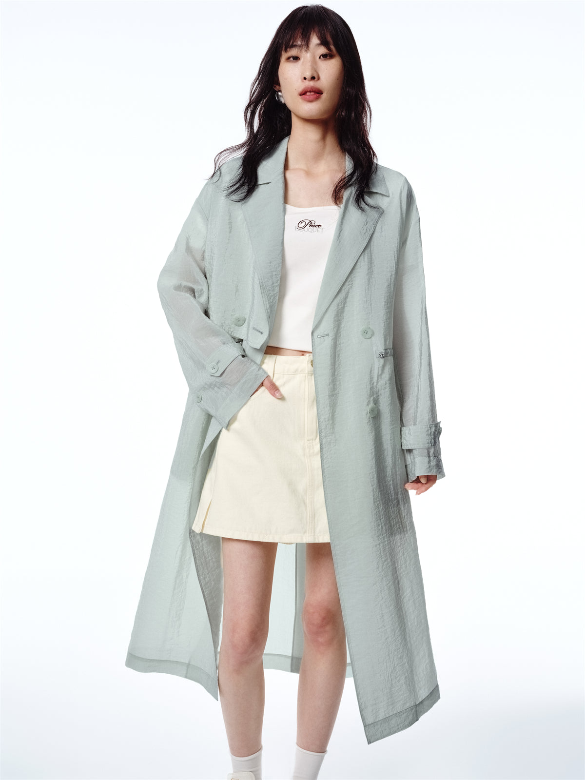 Women's Textured Acetate-Blend Lightweight Trench Jacket