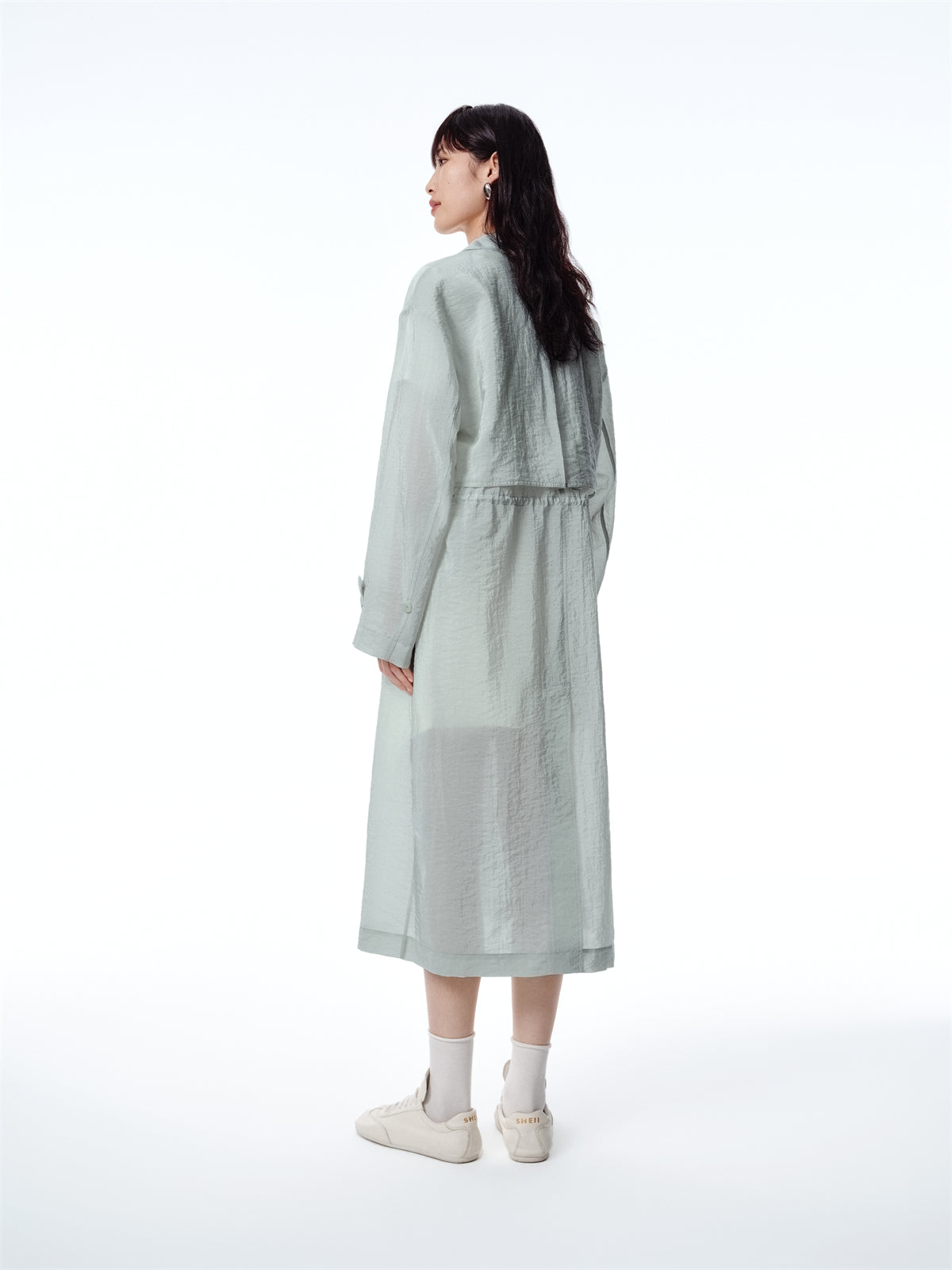 Women's Textured Acetate-Blend Lightweight Trench Jacket