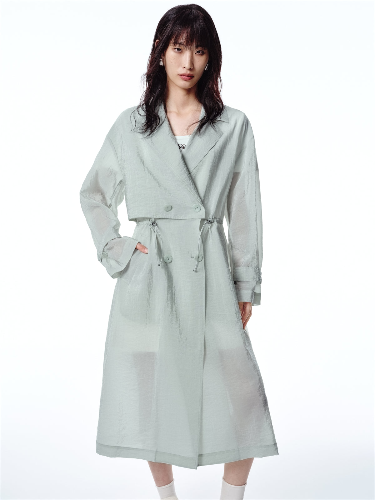 Women's Textured Acetate-Blend Lightweight Trench Jacket