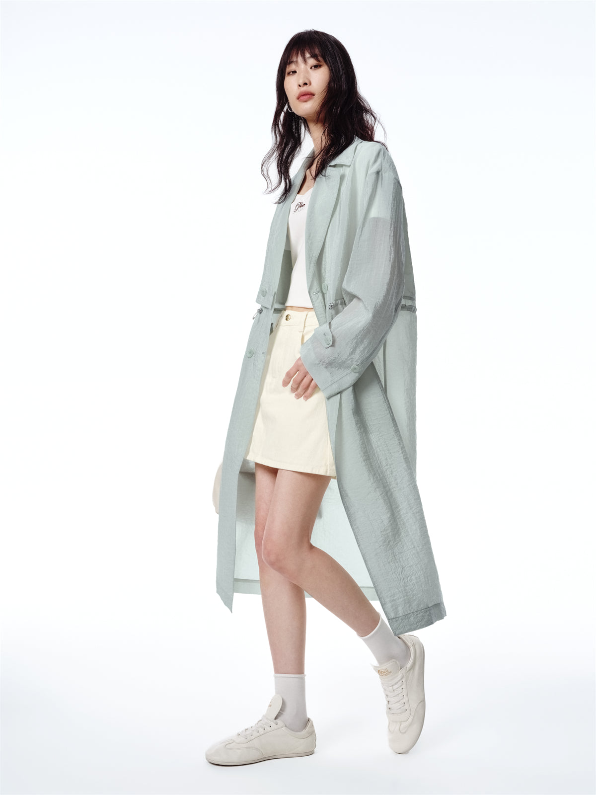Women's Textured Acetate-Blend Lightweight Trench Jacket