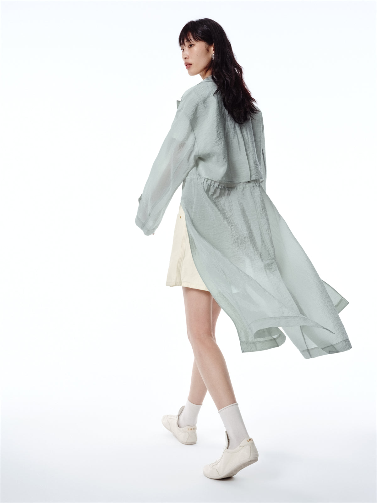 Women's Textured Acetate-Blend Lightweight Trench Jacket