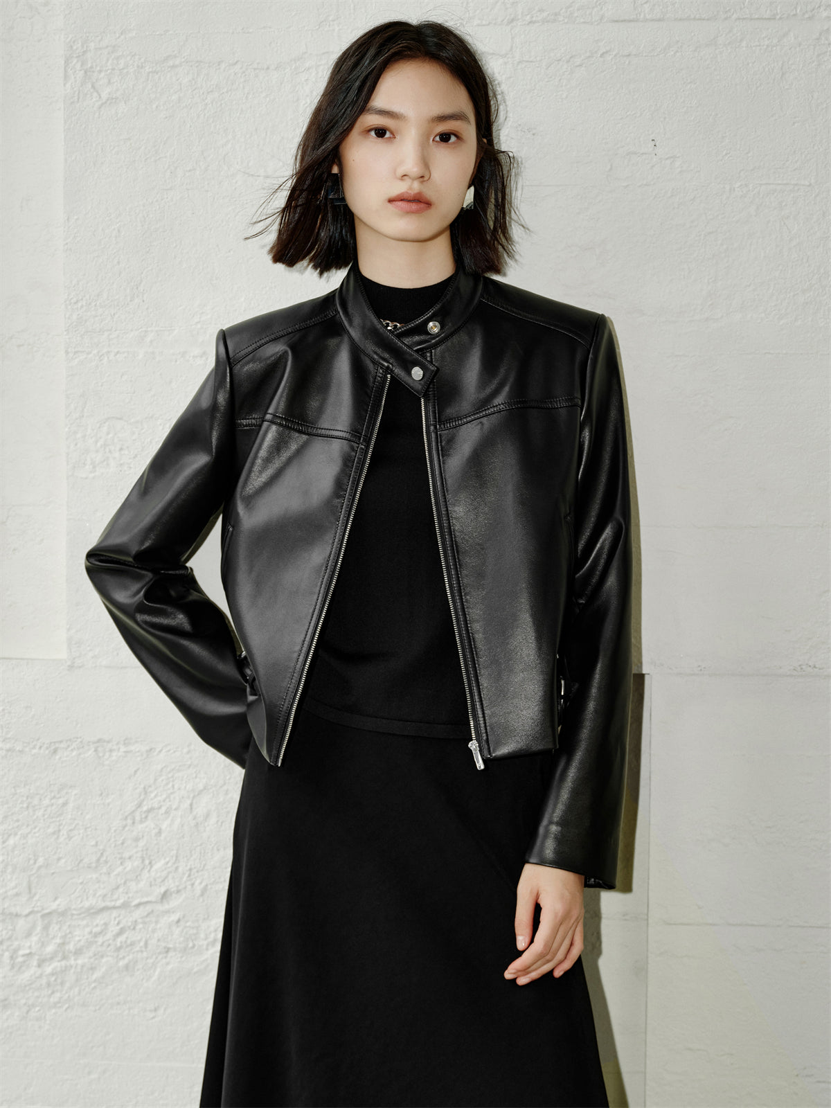 Women's Cropped Moto-Style PU Jacket