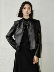 Women's Cropped Moto-Style PU Jacket