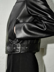 Women's Cropped Moto-Style PU Jacket
