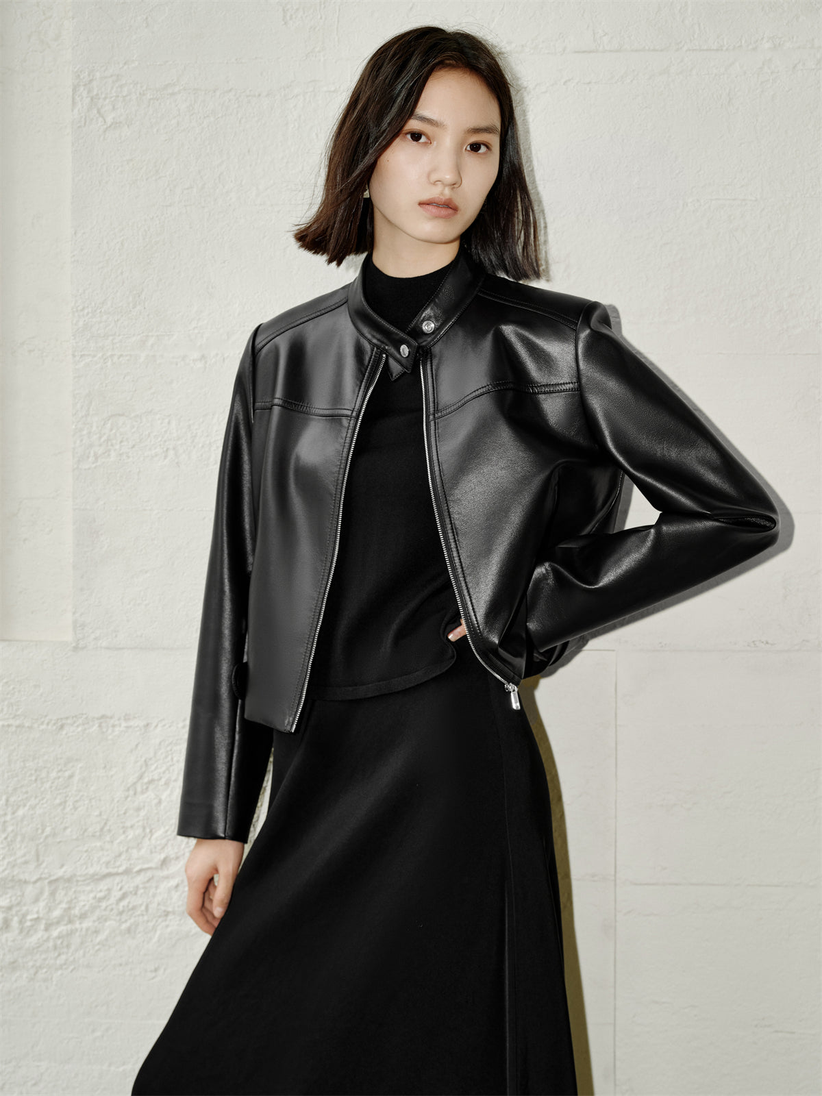 Women's Cropped Moto-Style PU Jacket